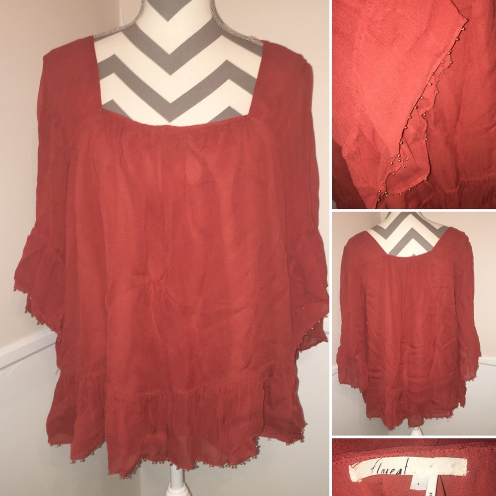 FLOREAT | ANTHRO | beaded hem peasant top